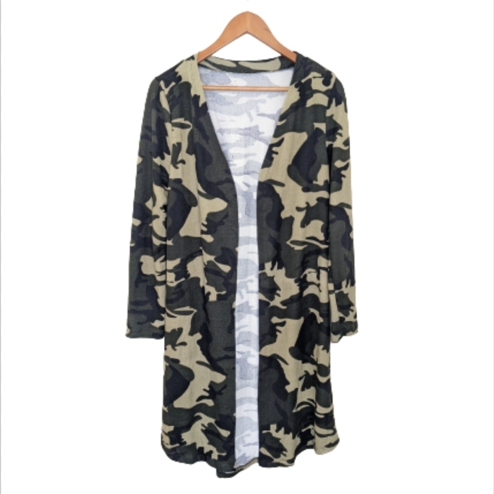 Camo Green Open Front Cardigan - Sz M